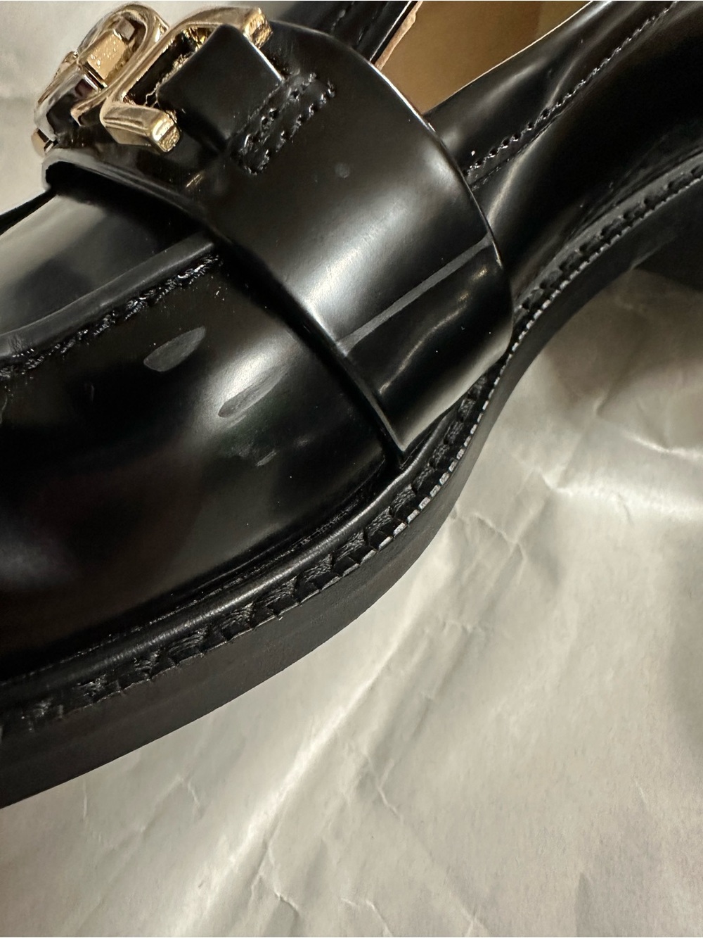 EUC Sam Edelman Black Patent Christy Loafers with Two-Tone Chain Detail Size 10M - Picture 10 of 15